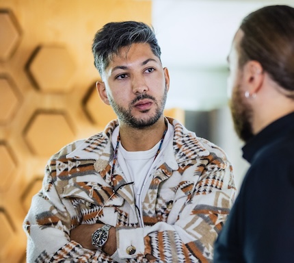 Two team members talking to each other
